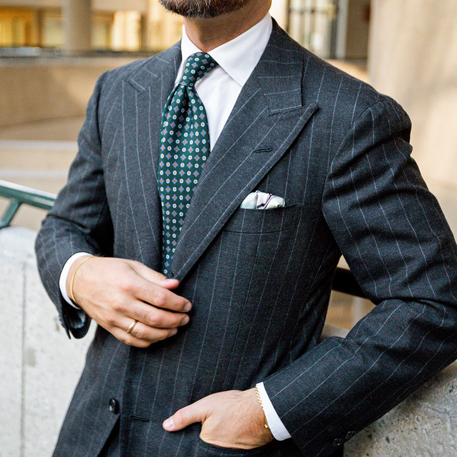 Floral Printed Silk Tie - Forest - Hand-Rolled