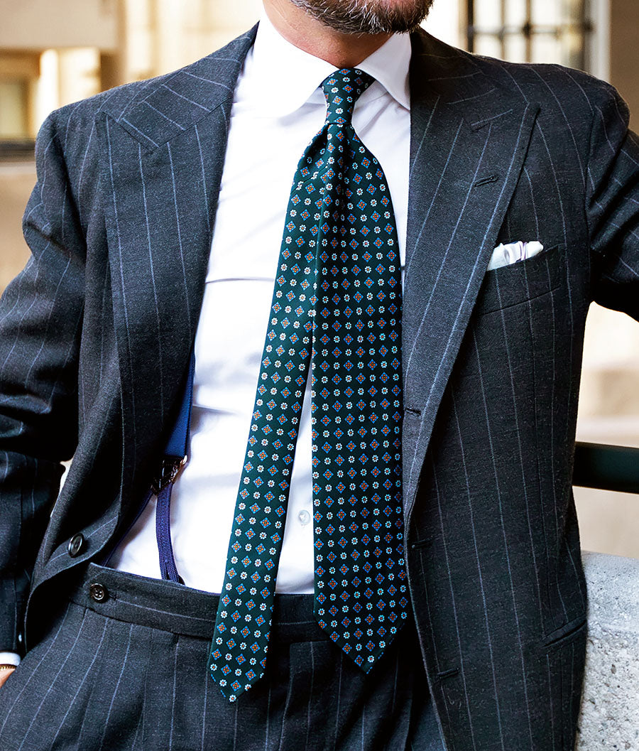 Floral Printed Silk Tie - Forest - Hand-Rolled