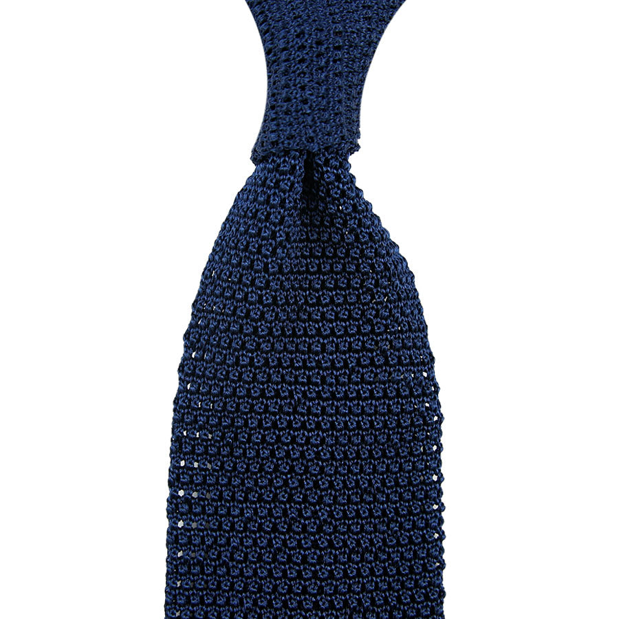 V-Point Knit Tie - Navy - Silk