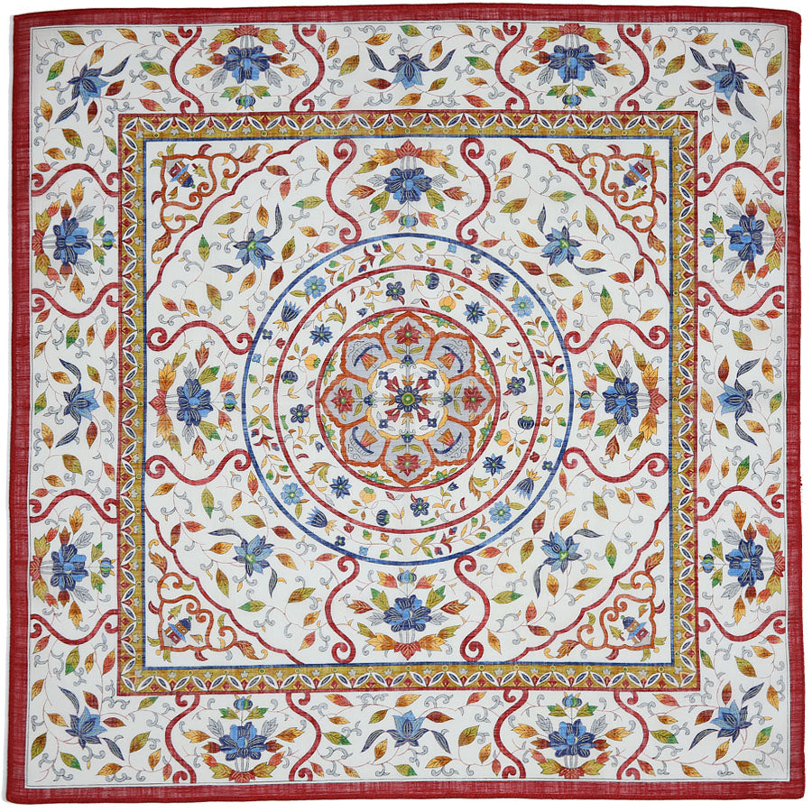 Floral Motif Cotton Handkerchief - Cherry