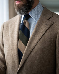 Triple Block Stripe Cashmere / Silk Grenadine Tie - Navy / Olive / Beige