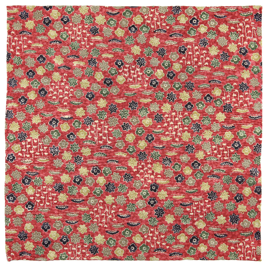 Vintage Kimono Silk Pocket Square - Cherry - Hand-Rolled