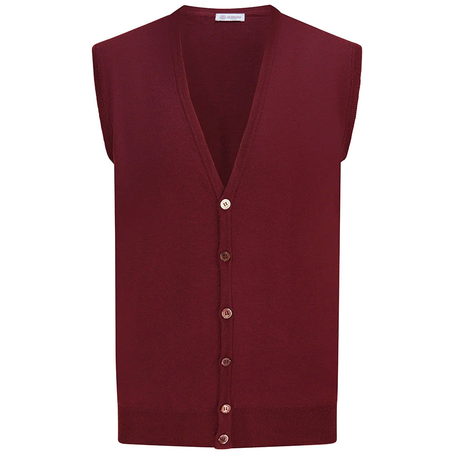 Merino Wool Sleeveless Cardigan - Burgundy