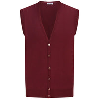 Merino Wool Sleeveless Cardigan - Burgundy