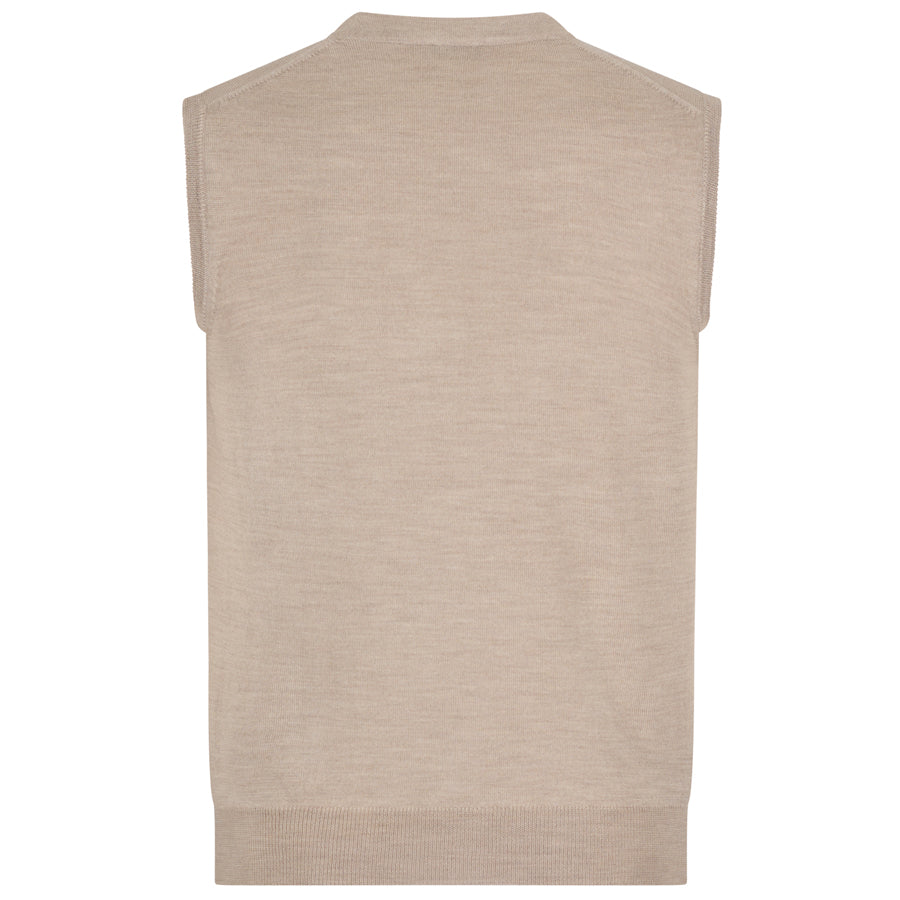 Merino Wool Sleeveless Cardigan - Beige