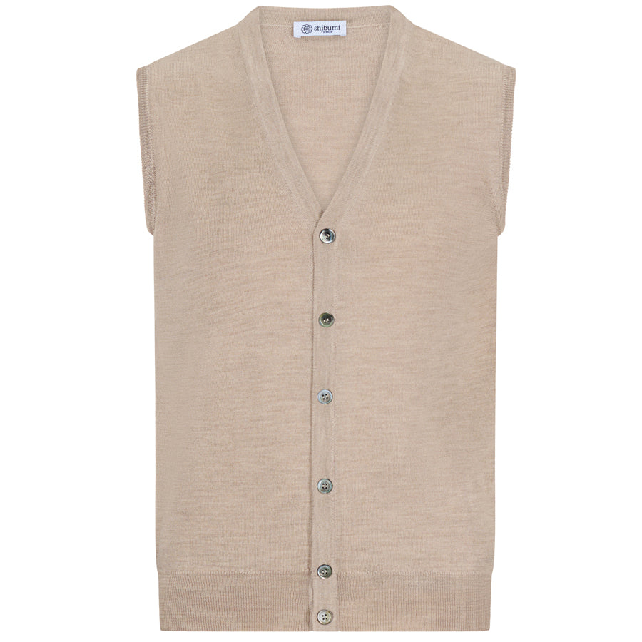 Merino Wool Sleeveless Cardigan - Beige