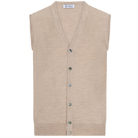 Merino Wool Sleeveless Cardigan - Beige