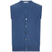 Merino Wool Sleeveless Cardigan - Denim