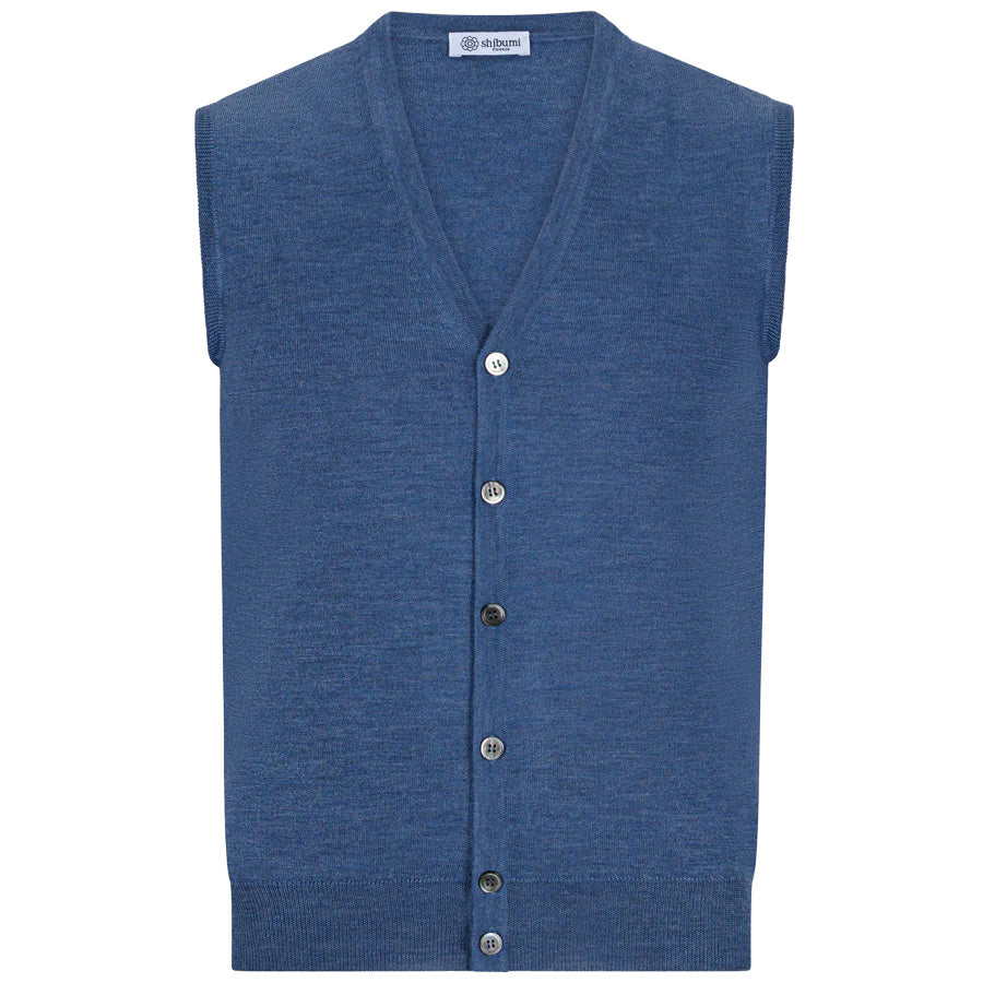 Merino Wool Sleeveless Cardigan - Denim