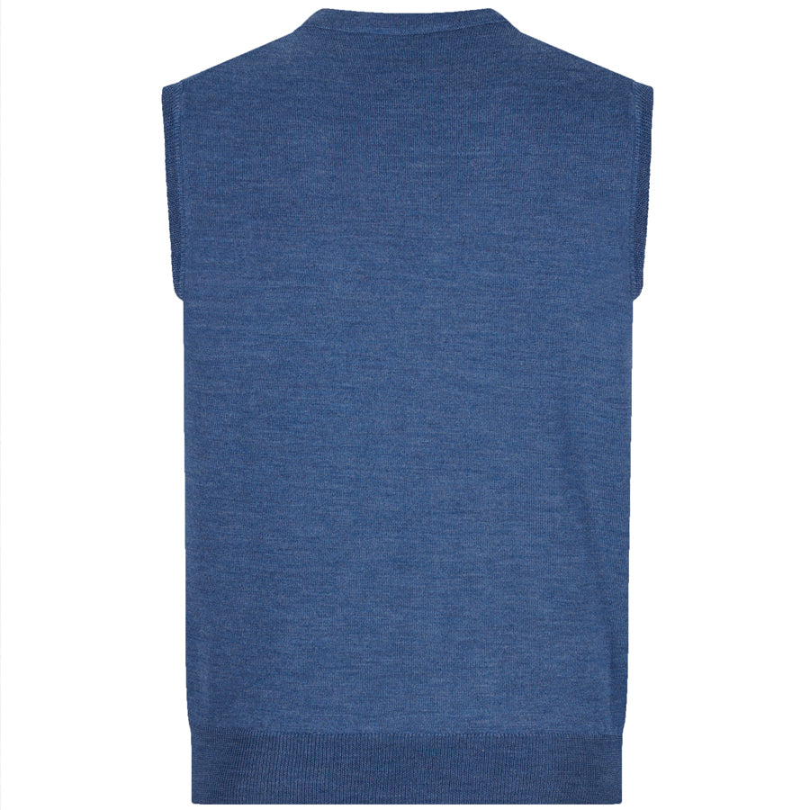 Merino Wool Sleeveless Cardigan - Denim