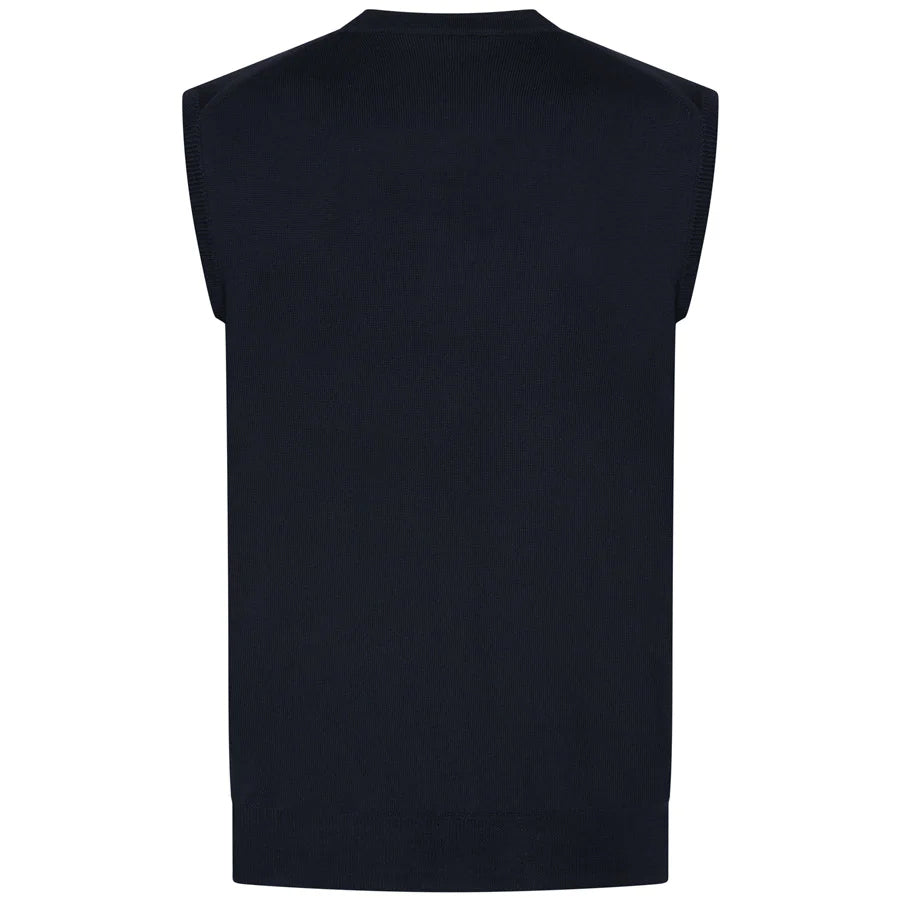 Merino Wool Sleeveless Cardigan - Navy