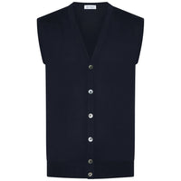 Merino Wool Sleeveless Cardigan - Navy