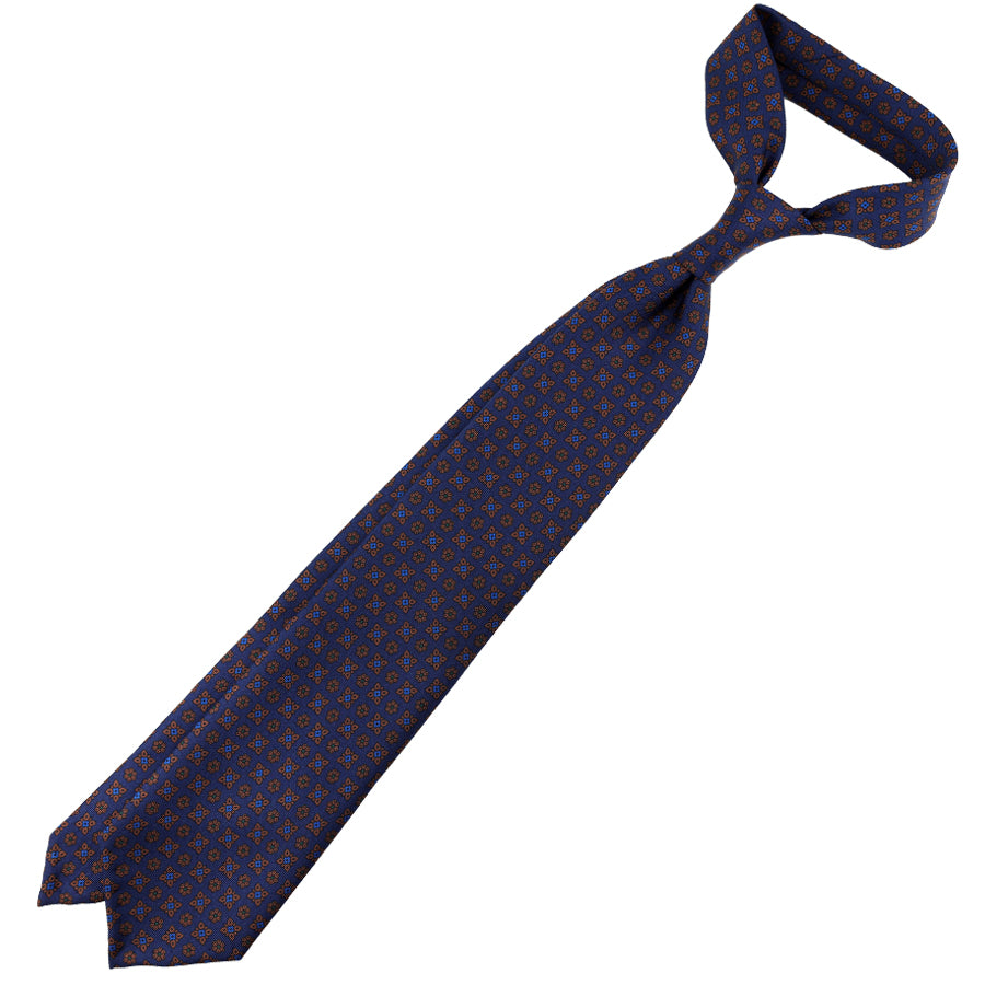 Ancient Madder Silk Tie - Navy - Hand-Rolled
