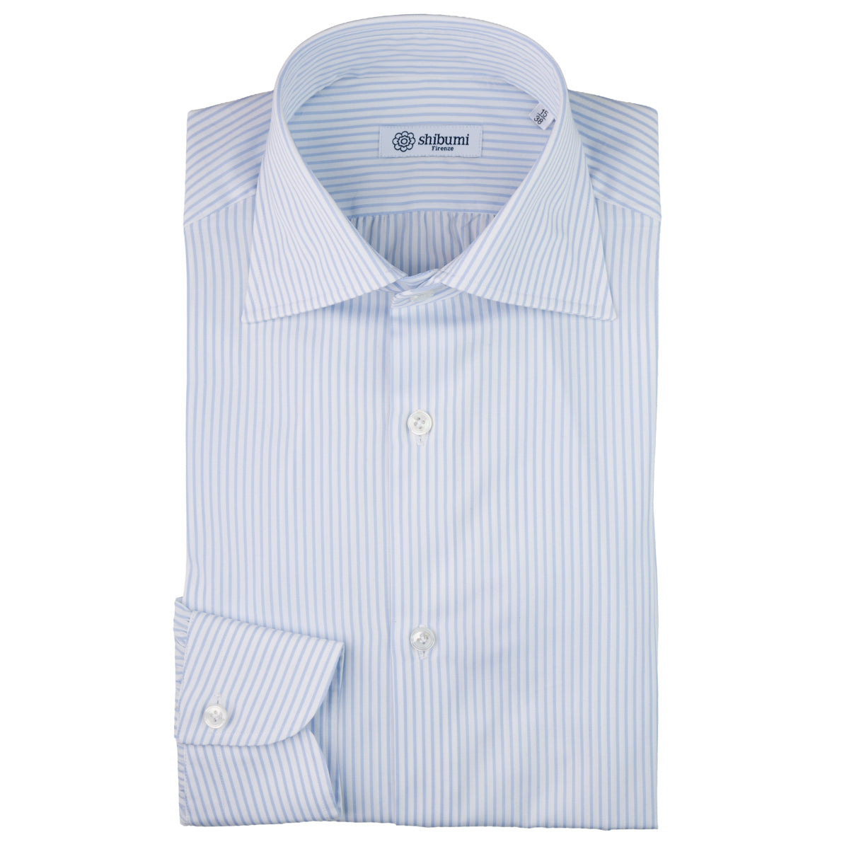 Poplin Semi Spread Shirt - White / Light Blue - Small Stripe