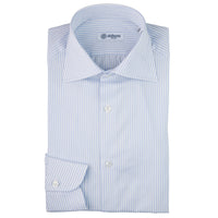 Poplin Semi Spread Shirt - White / Light Blue - Small Stripe