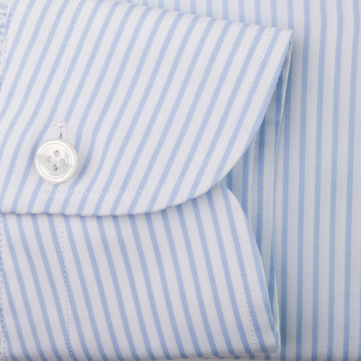 Poplin Semi Spread Shirt - White / Light Blue - Small Stripe