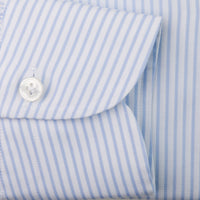 Poplin Semi Spread Shirt - White / Light Blue - Small Stripe