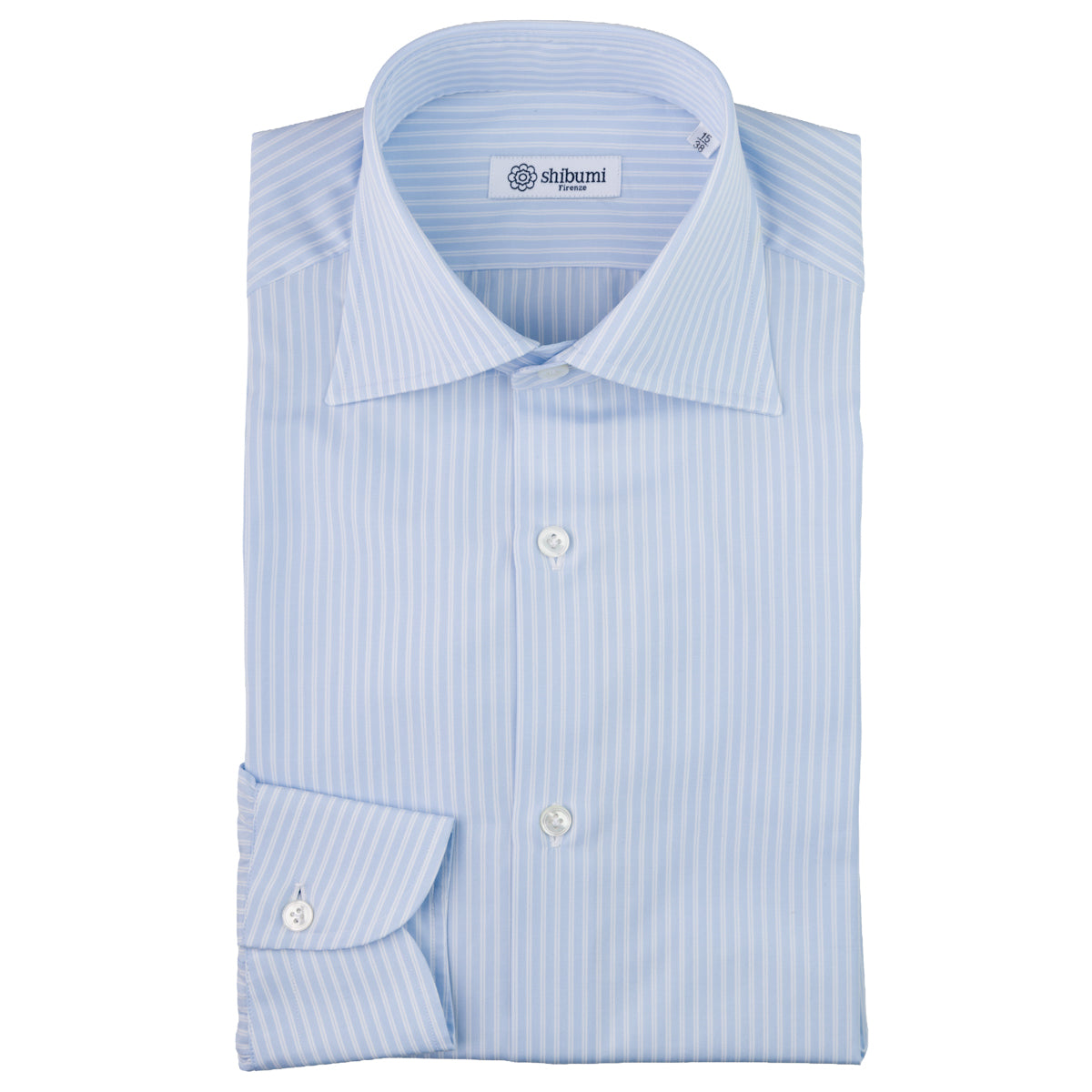 Poplin Semi Spread Shirt - Light Blue - Reverse Stripe