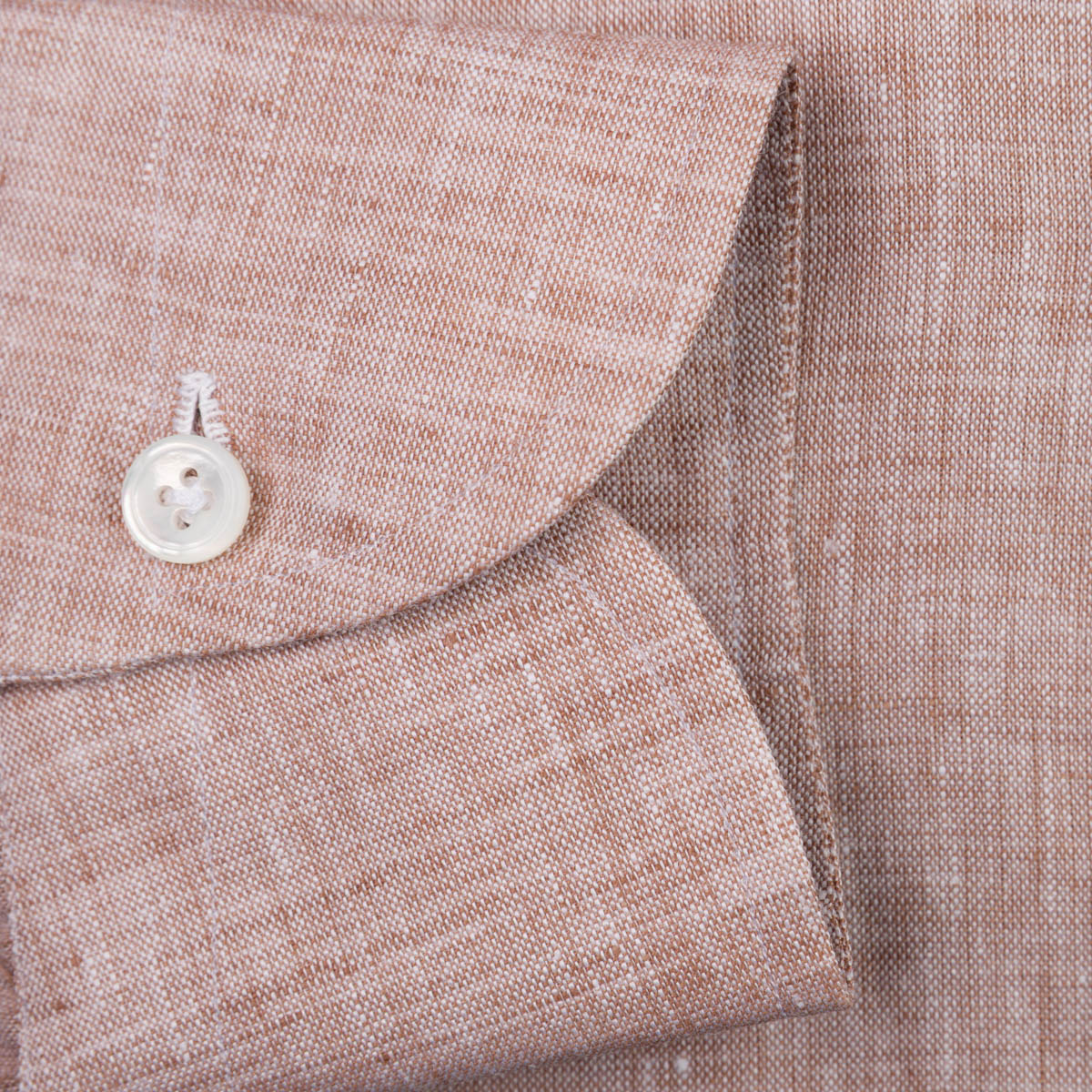 Linen Button Down Shirt - Beige - Plain