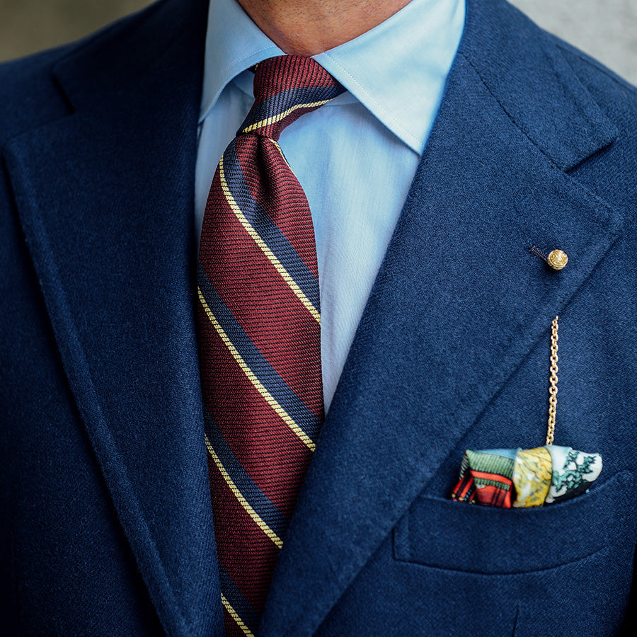 Striped Boucle Silk Tie - Burgundy / Navy - Hand-Rolled