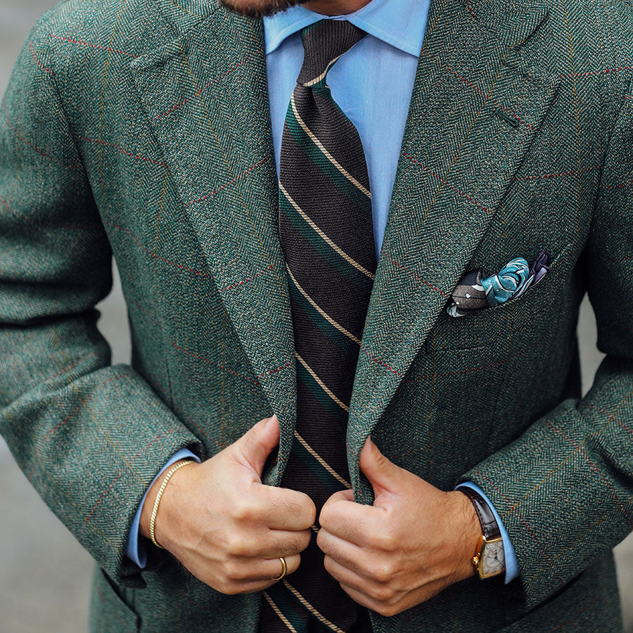 Striped Boucle Silk Tie - Brown / Forest - Hand-Rolled