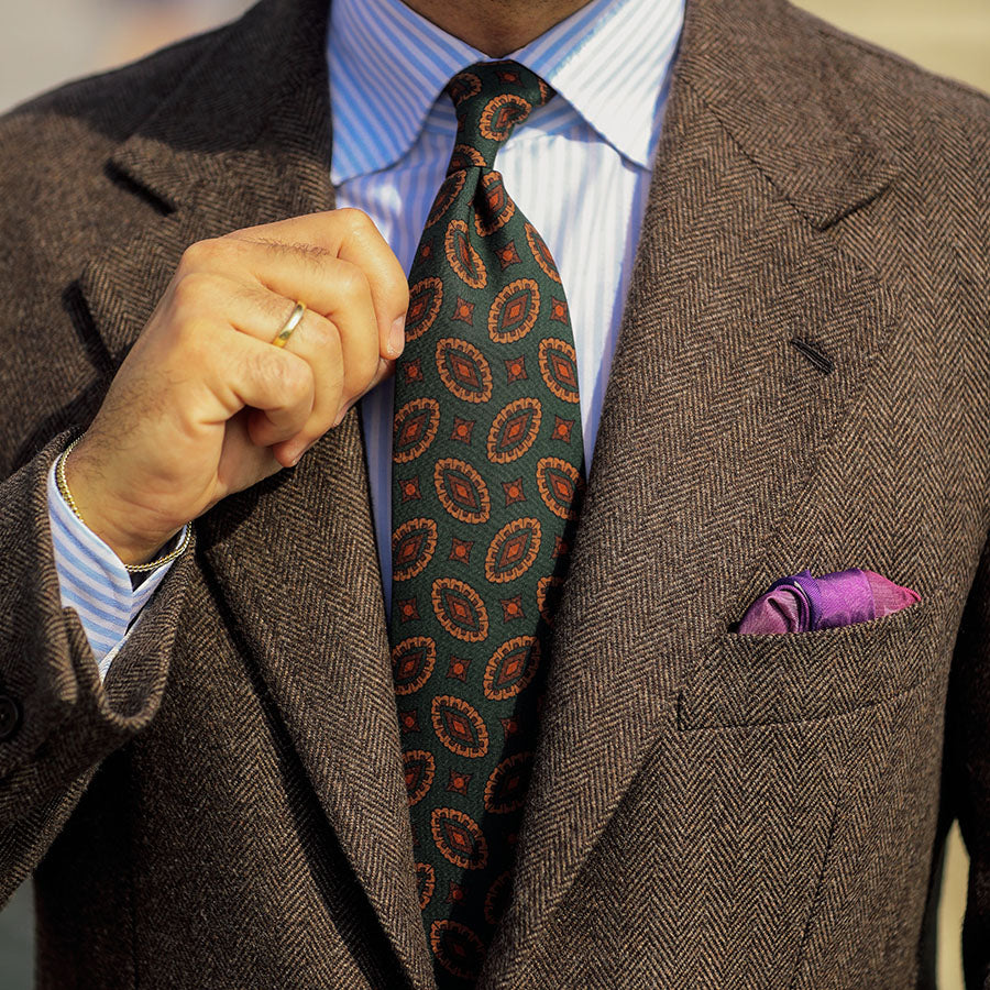 Copper Madder Silk Tie - Forest - Hand-Rolled