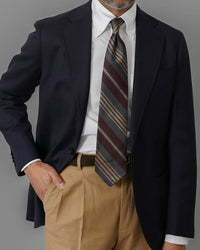 Repp Stripe Silk Tie - Burgundy / Grey / Beige