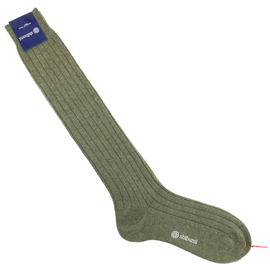 Knee Socks - Ribbed - Army - Cashmere