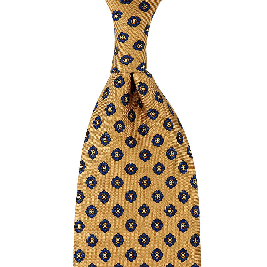 Shibumi-Flower Printed Silk Tie - Khaki - Hand-Rolled