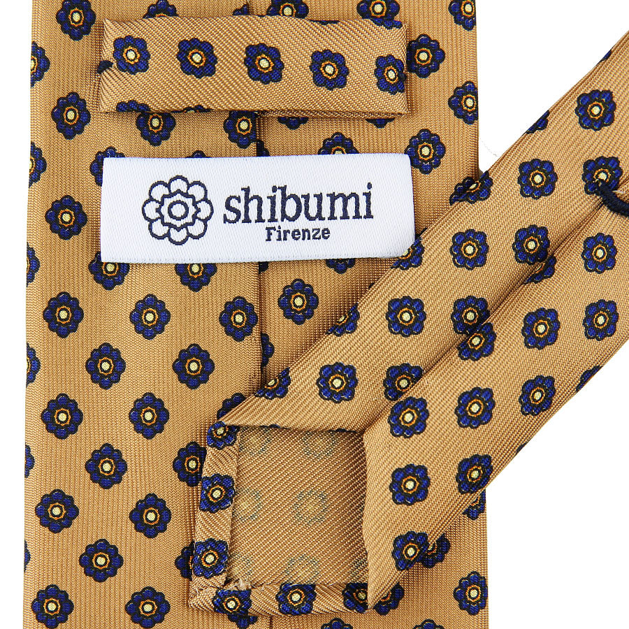 Shibumi-Flower Printed Silk Tie - Khaki - Hand-Rolled