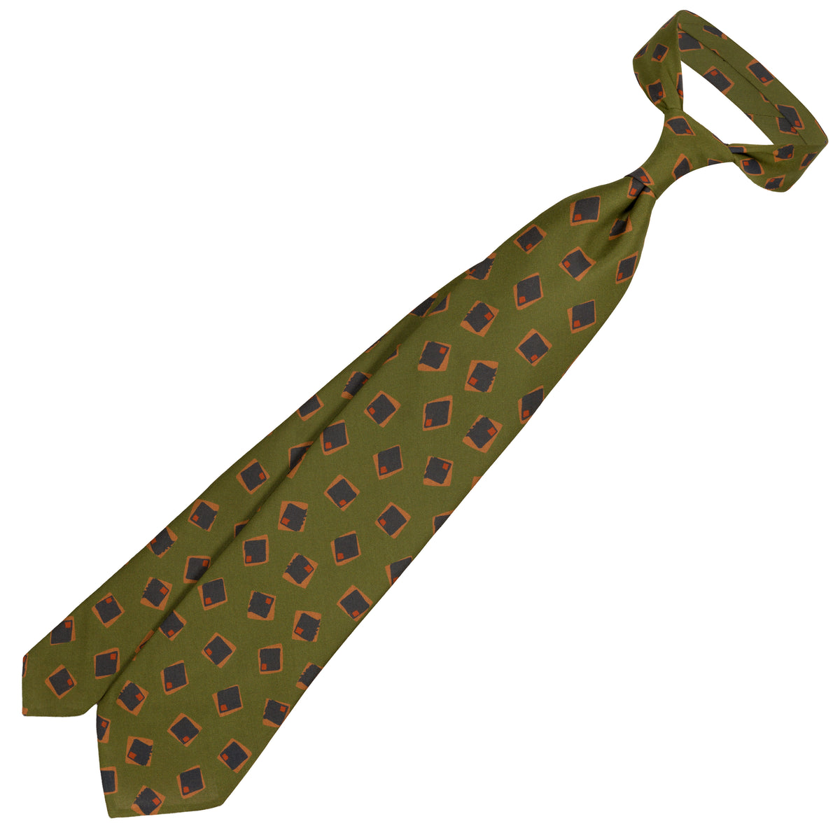 Copper Madder Silk Tie - Olive - Hand-Rolled