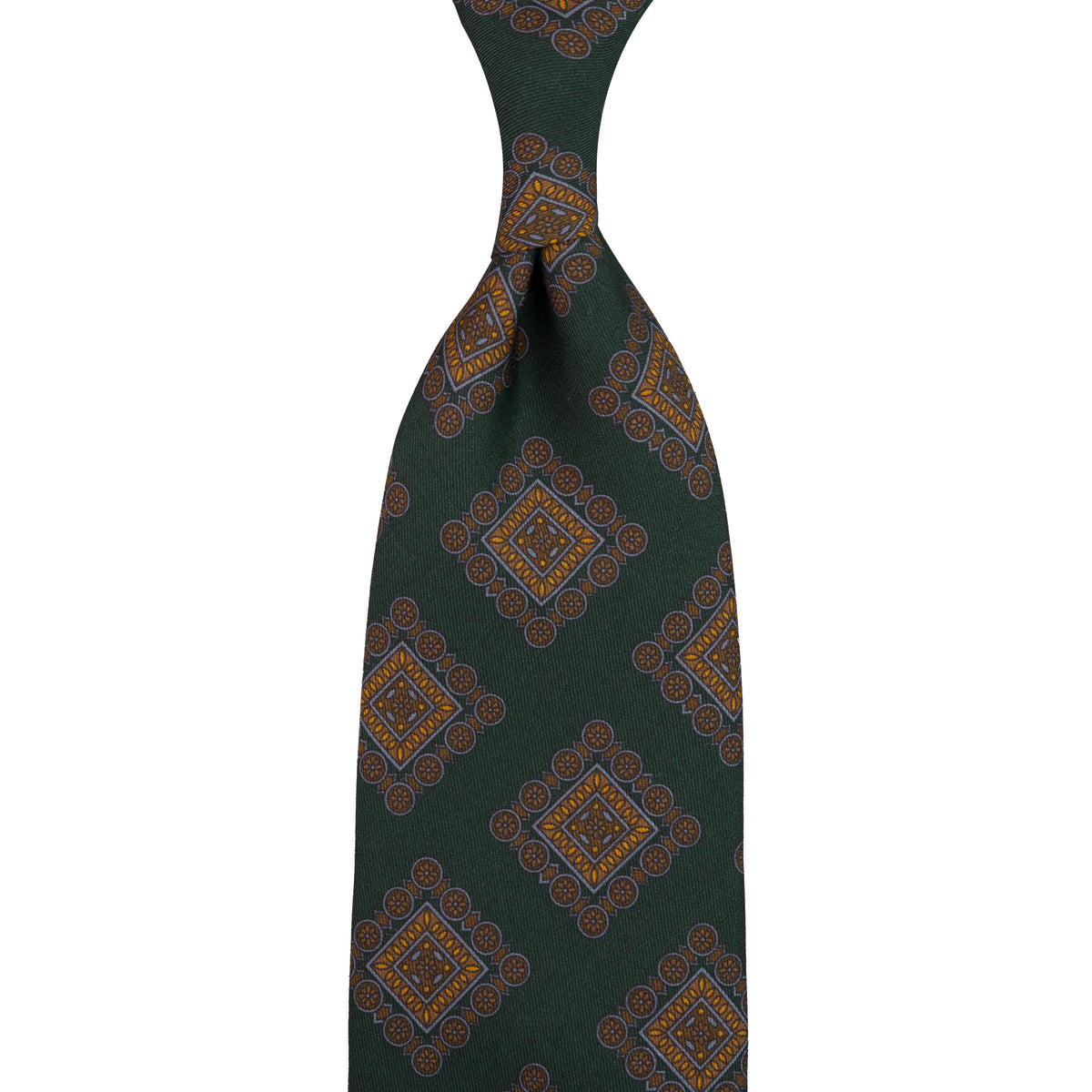 Floral Printed Silk / Wool Tie - Forest - Hand-Rolled