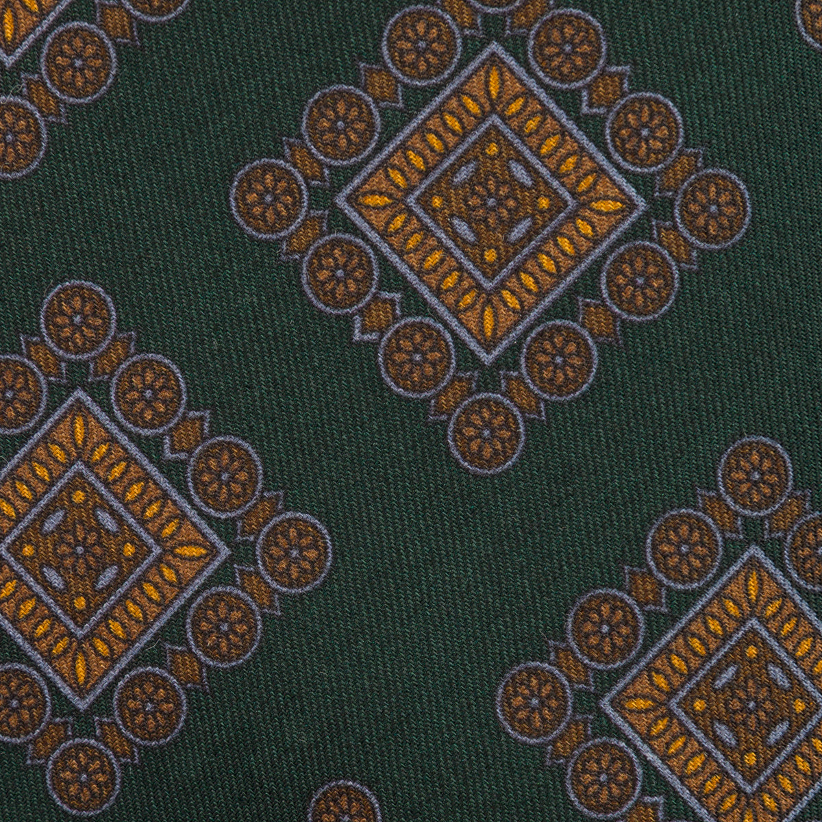 Floral Printed Silk / Wool Tie - Forest - Hand-Rolled