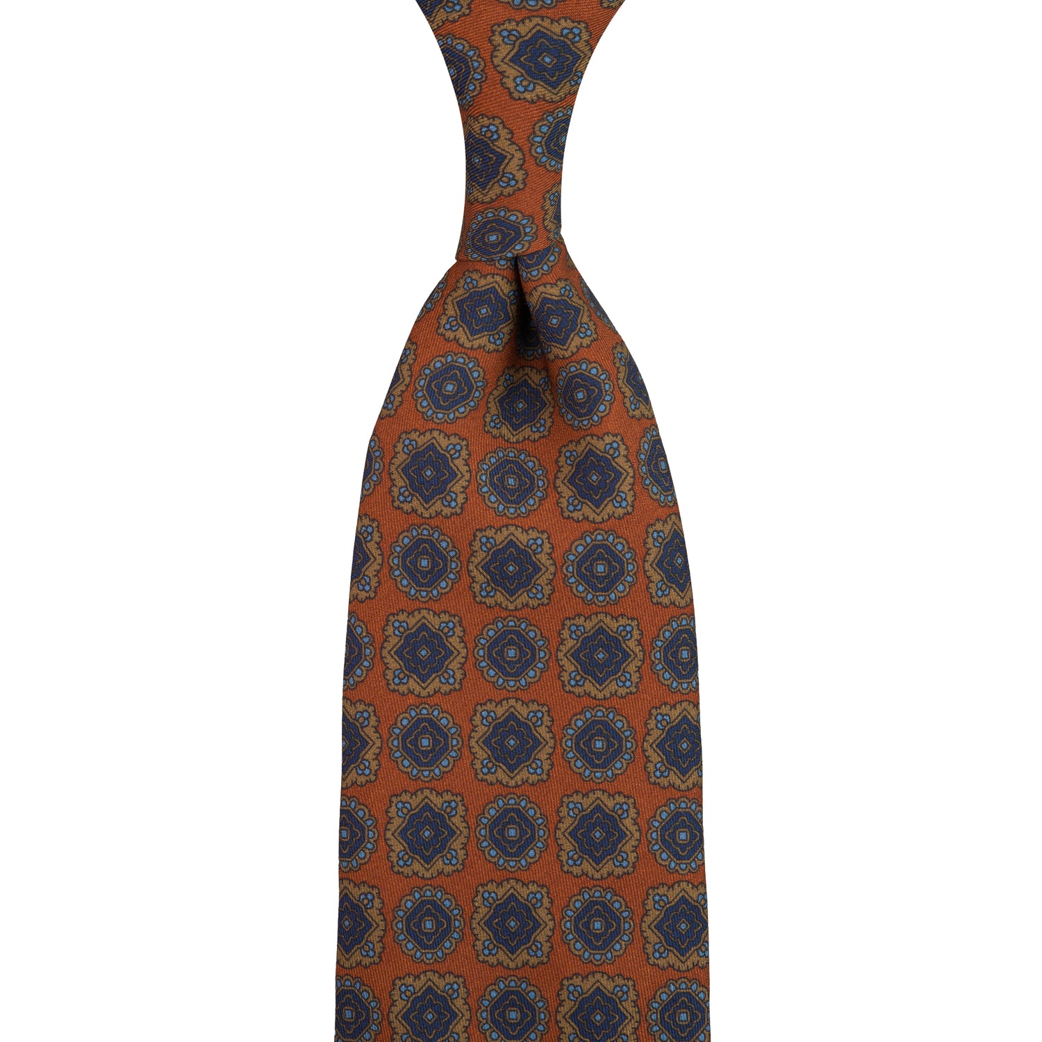 Floral Printed Silk / Wool Tie - Rust - Hand-Rolled
