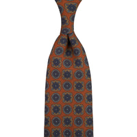 Floral Printed Silk / Wool Tie - Rust - Hand-Rolled