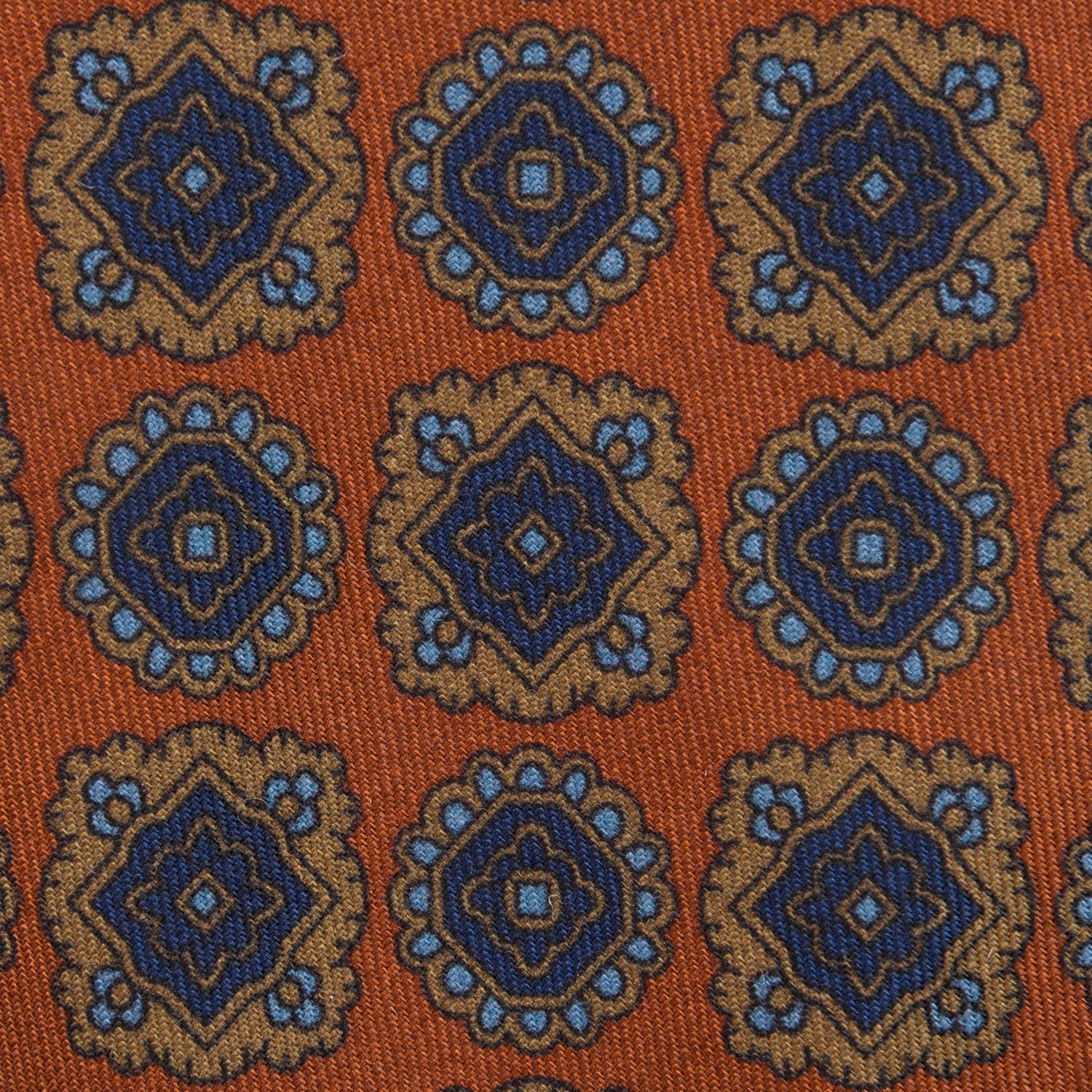 Floral Printed Silk / Wool Tie - Rust - Hand-Rolled