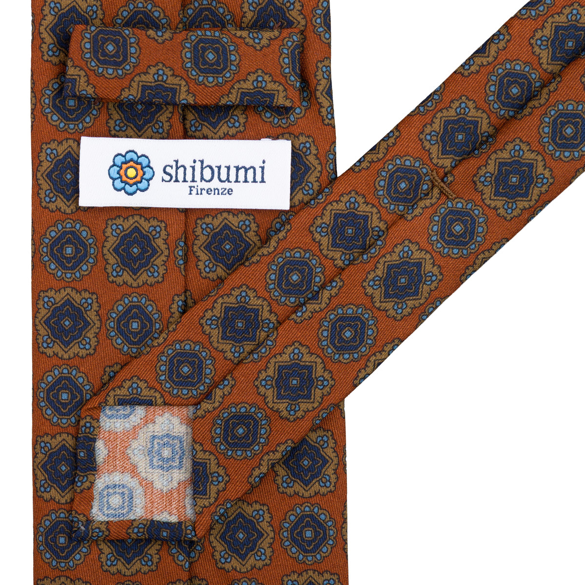 Floral Printed Silk / Wool Tie - Rust - Hand-Rolled
