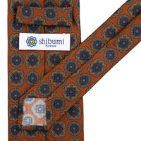 Floral Printed Silk / Wool Tie - Rust - Hand-Rolled