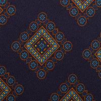 Floral Printed Silk / Wool Tie - Navy - Hand-Rolled