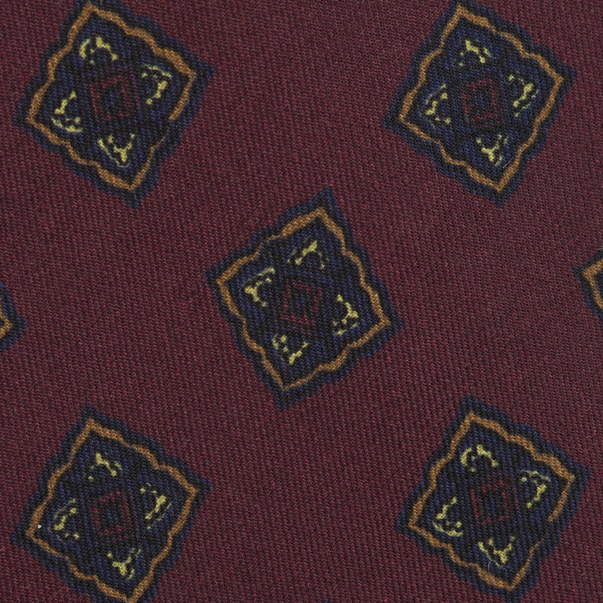 Floral Printed Silk / Wool Tie - Burgundy - Hand-Rolled
