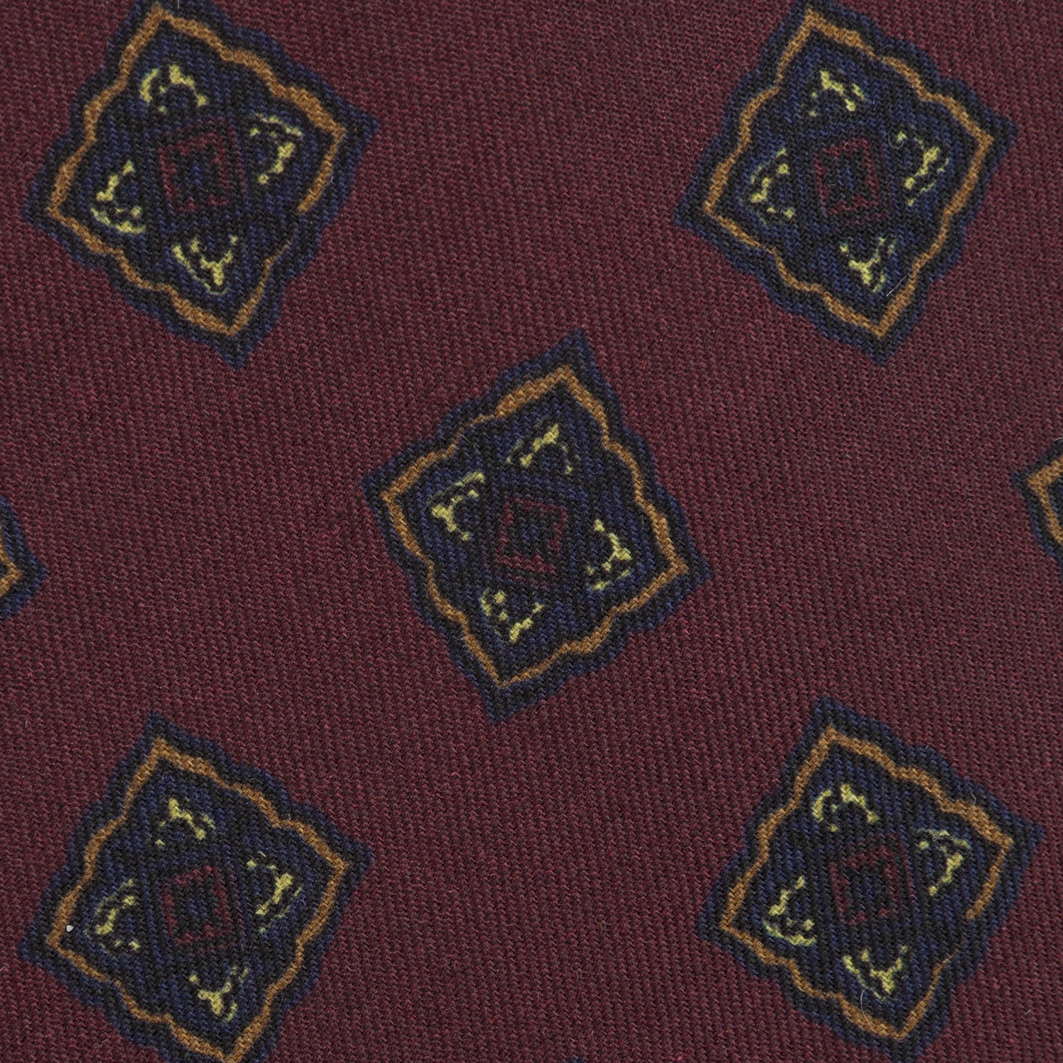 Floral Printed Silk / Wool Tie - Burgundy - Hand-Rolled