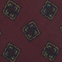 Floral Printed Silk / Wool Tie - Burgundy - Hand-Rolled