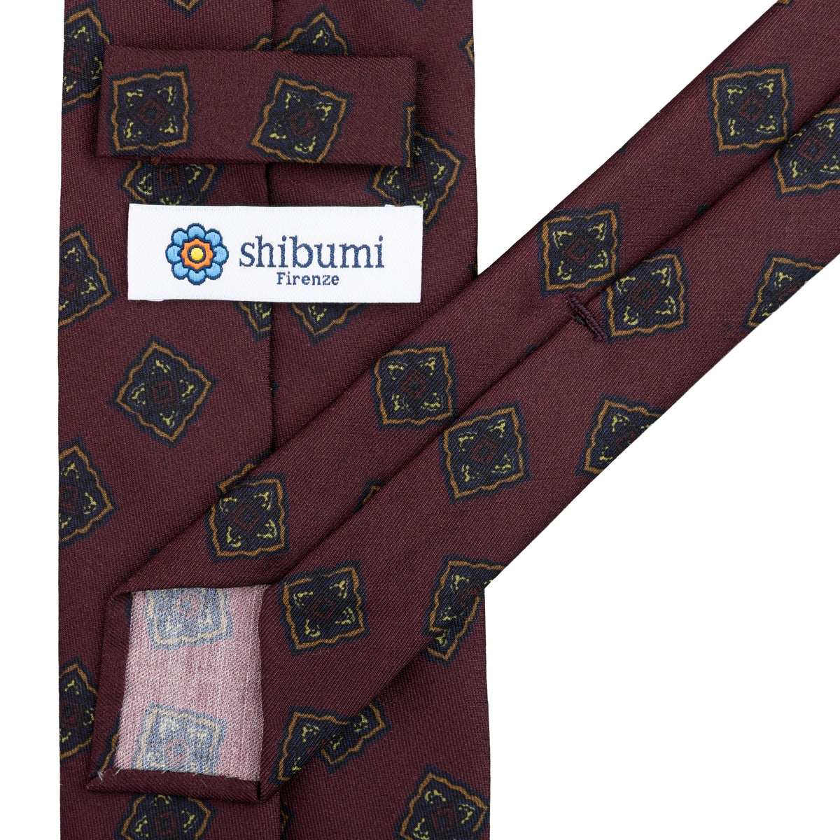 Floral Printed Silk / Wool Tie - Burgundy - Hand-Rolled