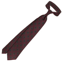 Floral Printed Silk / Wool Tie - Burgundy - Hand-Rolled