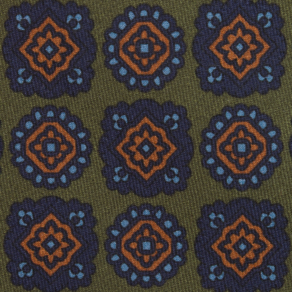 Floral Printed Silk / Wool Tie - Dark Olive - Hand-Rolled