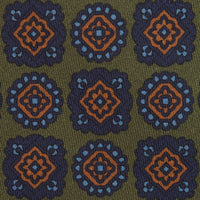 Floral Printed Silk / Wool Tie - Dark Olive - Hand-Rolled