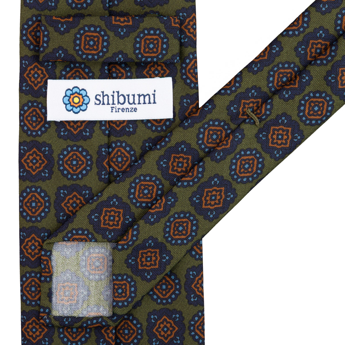 Floral Printed Silk / Wool Tie - Dark Olive - Hand-Rolled