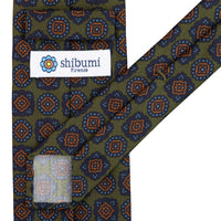 Floral Printed Silk / Wool Tie - Dark Olive - Hand-Rolled