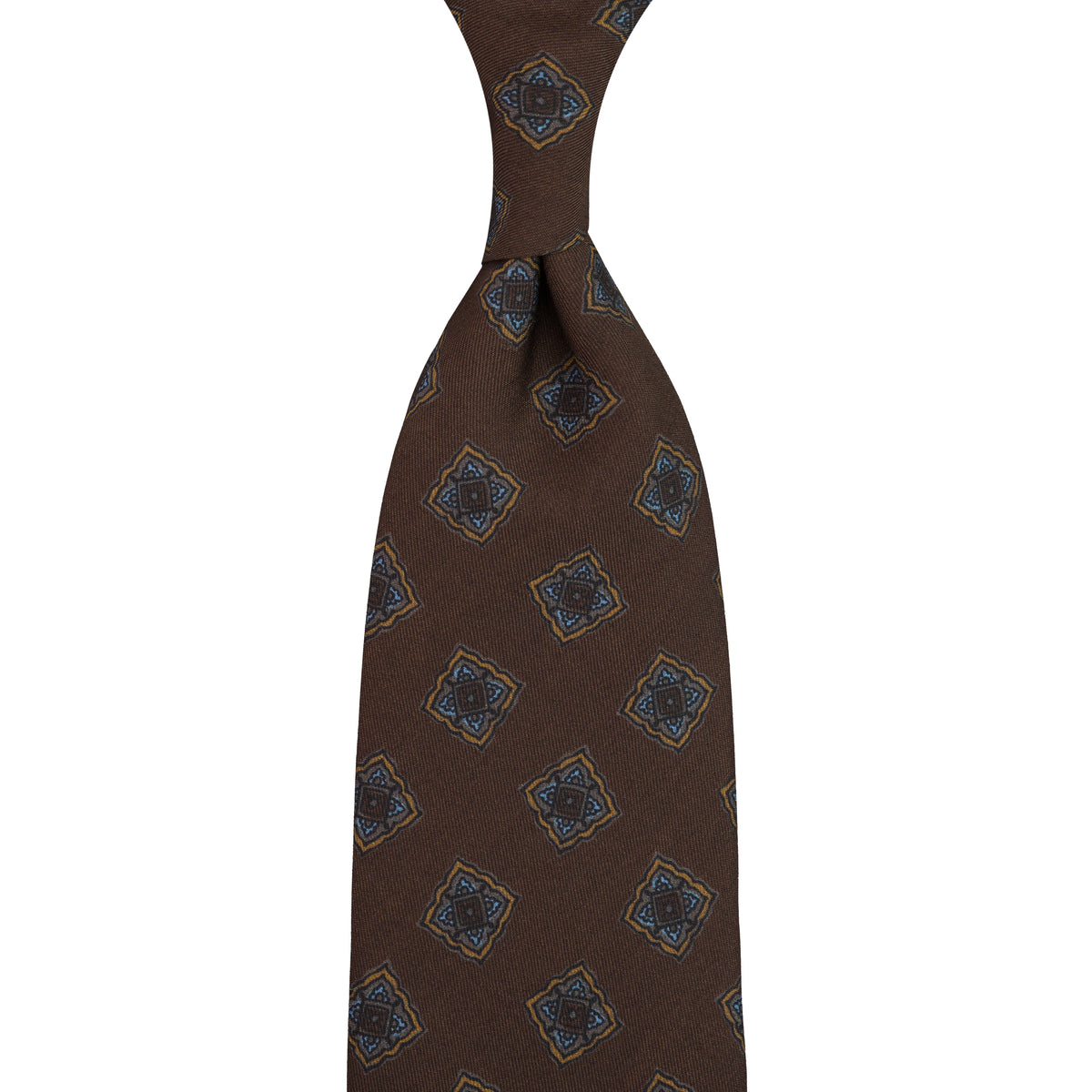 Floral Printed Silk / Wool Tie - Chocolate - Hand-Rolled