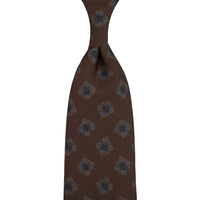 Floral Printed Silk / Wool Tie - Chocolate - Hand-Rolled